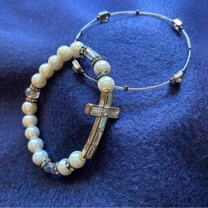 Antique Pearl & Rhinestone Bracelets Set of 2